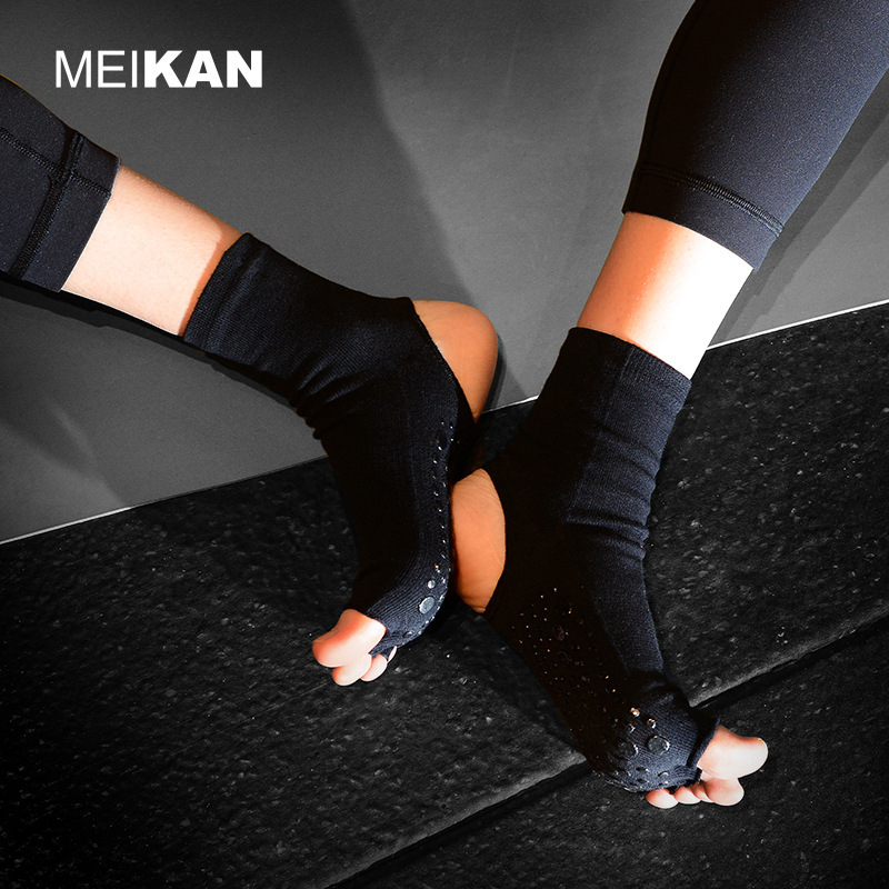 MEIKAN Ženske open-toe joga čarape, protuklizne, petoprstne, za pilates i fitness ples, 90–95% pamuk, pletene jednim iglom, 144 igle
