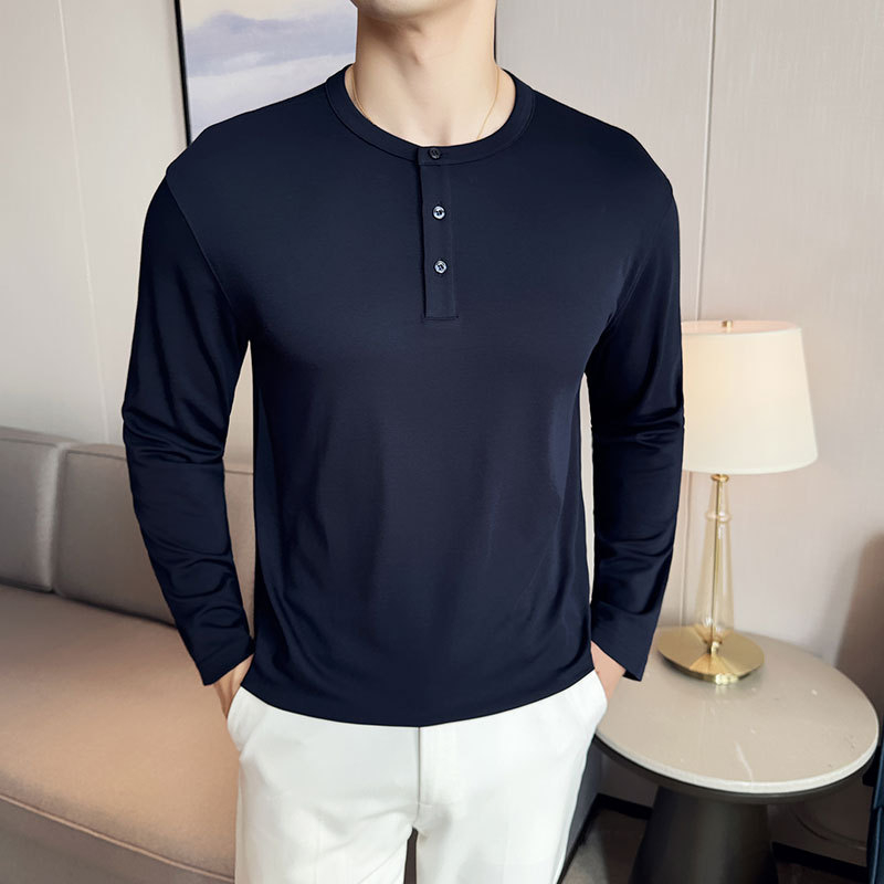 Hosszú ujjú póló, kerek nyakú, pamutkeverék, szűk fazon, vasalás nélkül