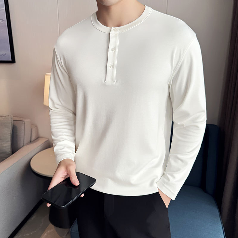 Hosszú ujjú póló, kerek nyakú, pamutkeverék, szűk fazon, vasalás nélkül