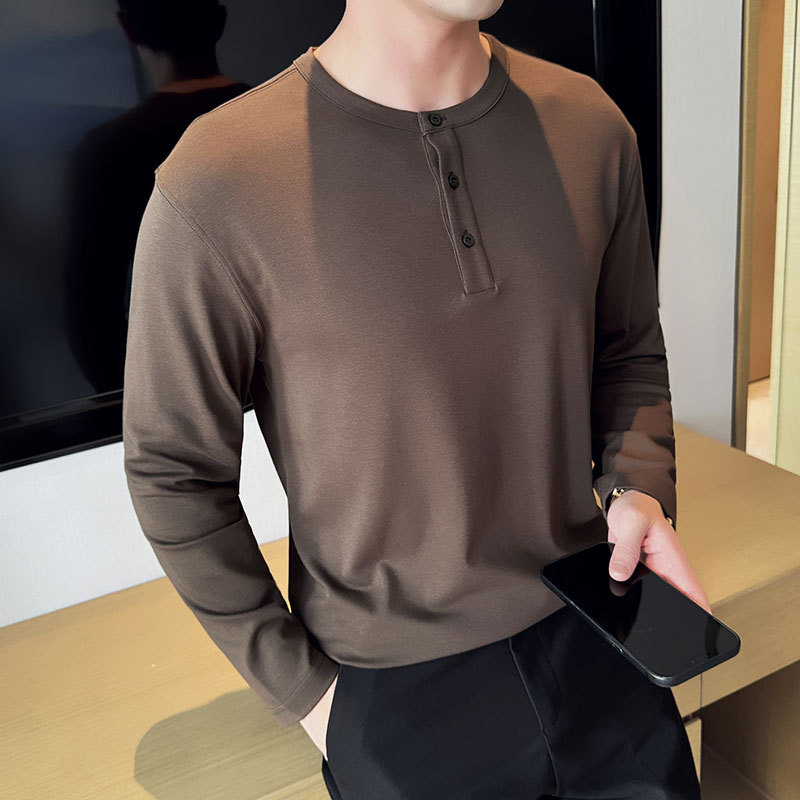 Hosszú ujjú póló, kerek nyakú, pamutkeverék, szűk fazon, vasalás nélkül