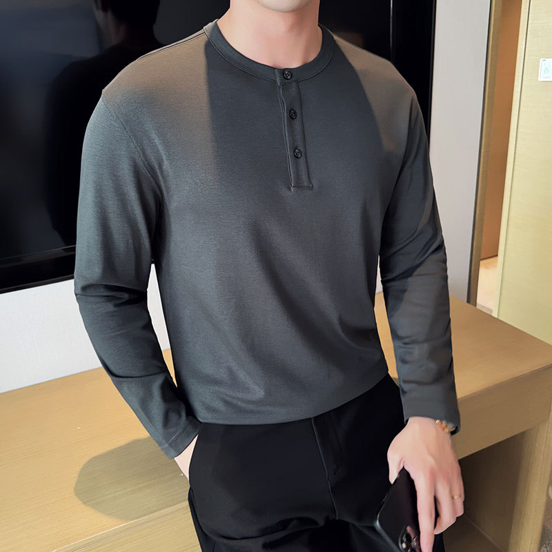 Hosszú ujjú póló, kerek nyakú, pamutkeverék, szűk fazon, vasalás nélkül