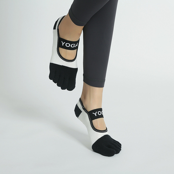 Ötujjas jóga zokni nyitott sarkú, csúszásmentes, pamut, nedvszívó, színben harmonizáló mintázat
