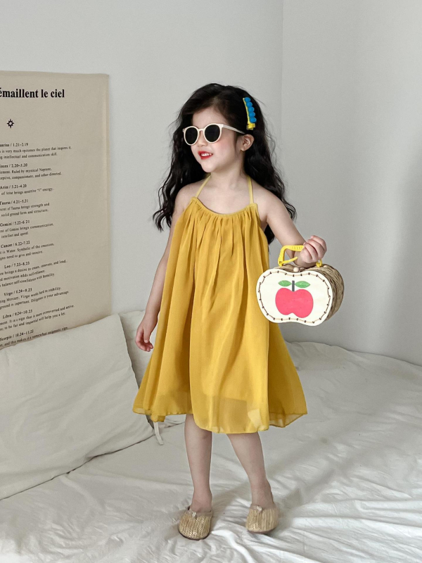 Koreai stílusú gyerek nyári ruha, pamutból, hercegnő fazon, 90% pamut, 3–8 éveseknek