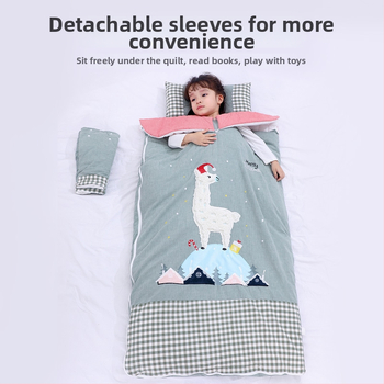 Sac de dormit pentru copii, toate sezoanele, cu mâneci detașabile, țesătură din bumbac, umplutură de bumbac, căptușeală din bumbac 100%, antibacterian și absorbant de umezeală