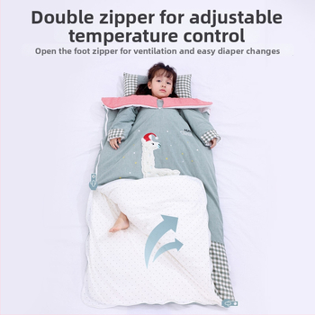 Sac de dormit pentru copii, toate sezoanele, cu mâneci detașabile, țesătură din bumbac, umplutură de bumbac, căptușeală din bumbac 100%, antibacterian și absorbant de umezeală