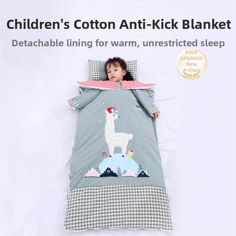 Sac de dormit pentru copii, toate sezoanele, cu mâneci detașabile, țesătură din bumbac, umplutură de bumbac, căptușeală din bumbac 100%, antibacterian și absorbant de umezeală