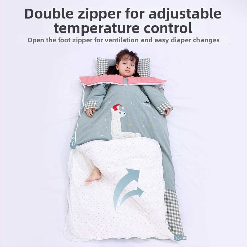 Sac de dormit pentru copii, toate sezoanele, cu mâneci detașabile, țesătură din bumbac, umplutură de bumbac, căptușeală din bumbac 100%, antibacterian și absorbant de umezeală