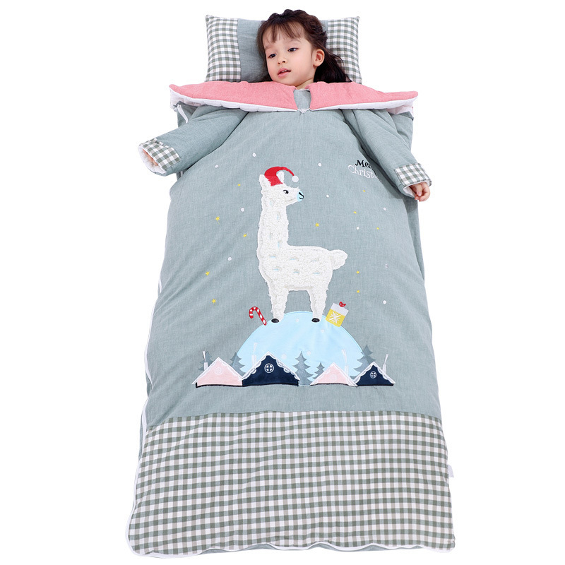 Sac de dormit pentru copii, toate sezoanele, cu mâneci detașabile, țesătură din bumbac, umplutură de bumbac, căptușeală din bumbac 100%, antibacterian și absorbant de umezeală