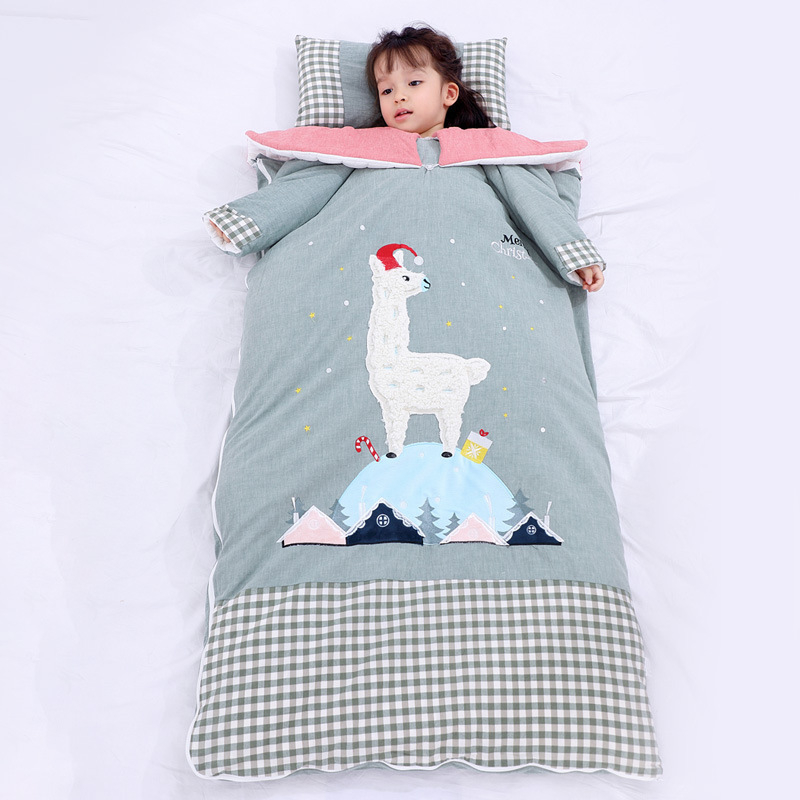 Sac de dormit pentru copii, toate sezoanele, cu mâneci detașabile, țesătură din bumbac, umplutură de bumbac, căptușeală din bumbac 100%, antibacterian și absorbant de umezeală