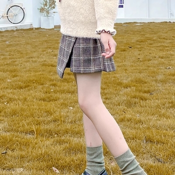 Fustă pentru fetițe în linie A, din catifea cu finisaj periat, model solid, potrivită pentru 3–8 ani