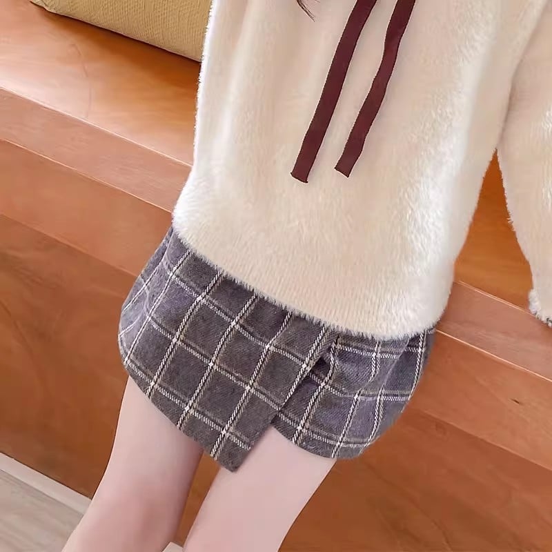 Fustă pentru fetițe în linie A, din catifea cu finisaj periat, model solid, potrivită pentru 3–8 ani