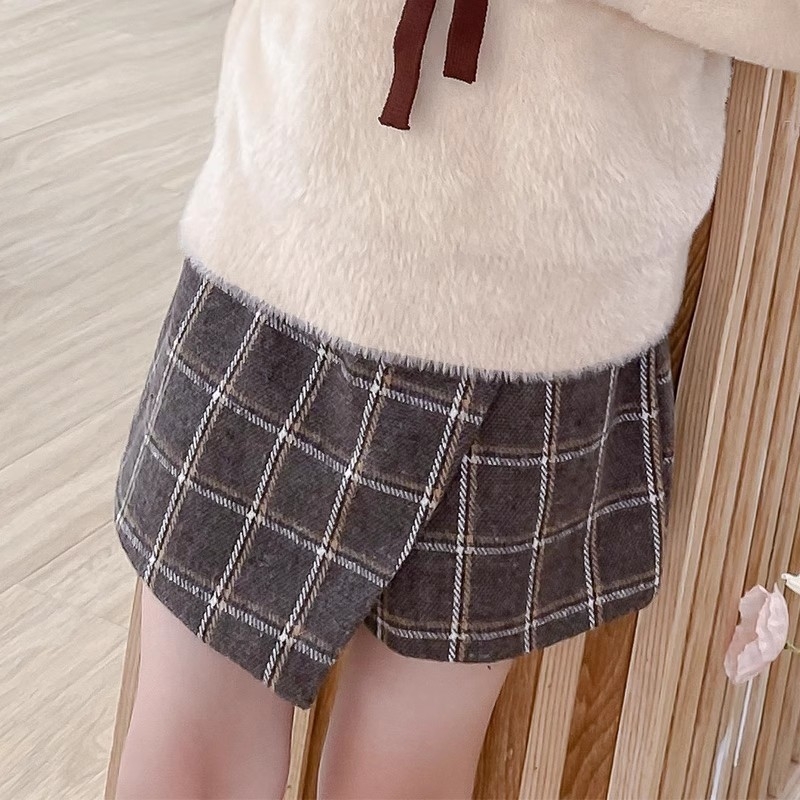 Fustă pentru fetițe în linie A, din catifea cu finisaj periat, model solid, potrivită pentru 3–8 ani