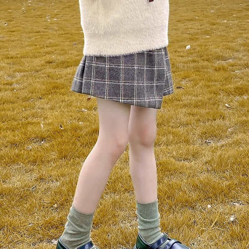 Fustă pentru fetițe în linie A, din catifea cu finisaj periat, model solid, potrivită pentru 3–8 ani