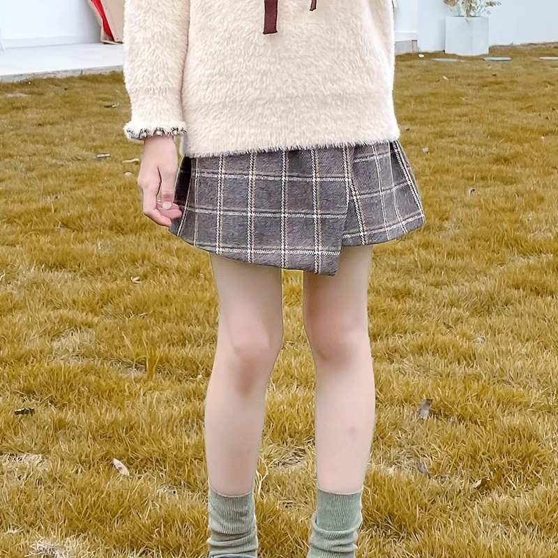 Fustă pentru fetițe în linie A, din catifea cu finisaj periat, model solid, potrivită pentru 3–8 ani