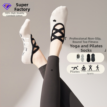 Șosete de yoga pentru femei, talpă antiderapantă, absorbante la transpirație, anti-fricțiune, cu bretele încrucișate, 90–95% bumbac, tricotare cu ace simple