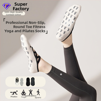 Șosete de yoga pentru femei, talpă antiderapantă, absorbante la transpirație, anti-fricțiune, cu bretele încrucișate, 90–95% bumbac, tricotare cu ace simple