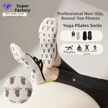 Șosete de yoga pentru femei, talpă antiderapantă, absorbante la transpirație, anti-fricțiune, cu bretele încrucișate, 90–95% bumbac, tricotare cu ace simple