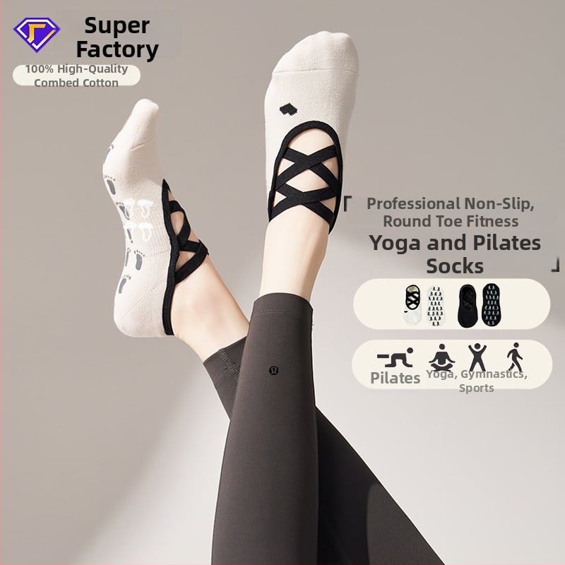 Șosete de yoga pentru femei, talpă antiderapantă, absorbante la transpirație, anti-fricțiune, cu bretele încrucișate, 90–95% bumbac, tricotare cu ace simple