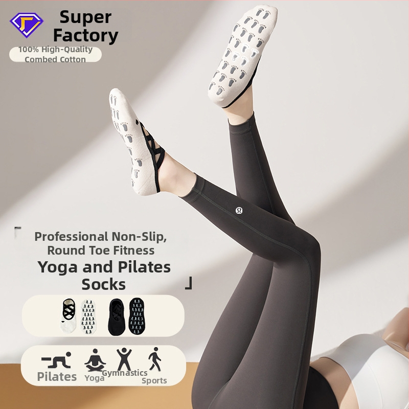 Șosete de yoga pentru femei, talpă antiderapantă, absorbante la transpirație, anti-fricțiune, cu bretele încrucișate, 90–95% bumbac, tricotare cu ace simple