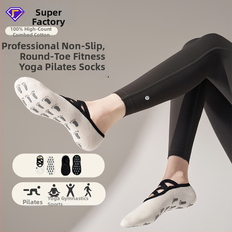 Șosete de yoga pentru femei, talpă antiderapantă, absorbante la transpirație, anti-fricțiune, cu bretele încrucișate, 90–95% bumbac, tricotare cu ace simple