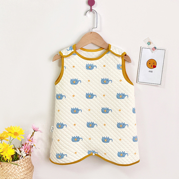 Sac de dormit vest pentru copii, trei straturi de umplutură din bumbac, exterior din bumbac pieptănat, căptușeală din bumbac, antibacterian, fermoar nylon, model desen animat