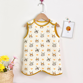 Sac de dormit vest pentru copii, trei straturi de umplutură din bumbac, exterior din bumbac pieptănat, căptușeală din bumbac, antibacterian, fermoar nylon, model desen animat