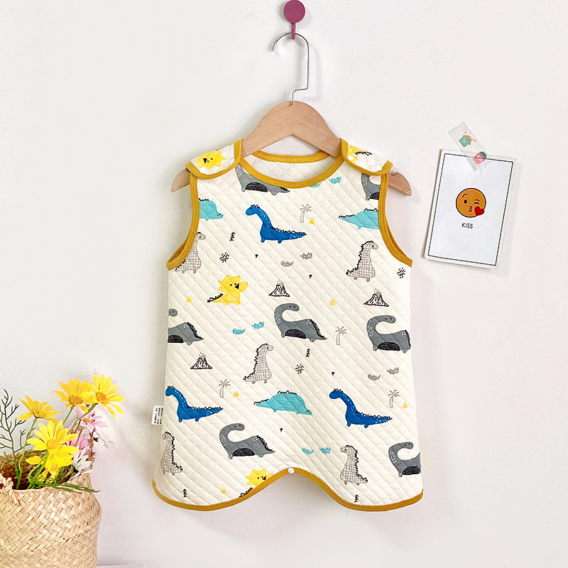 Sac de dormit vest pentru copii, trei straturi de umplutură din bumbac, exterior din bumbac pieptănat, căptușeală din bumbac, antibacterian, fermoar nylon, model desen animat