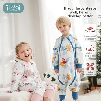 Sac de dormit pentru copii cu temperatură constantă, design de iarnă cu umplutură din bumbac catifelat, mâneci detașabile, imprimeu cu animale