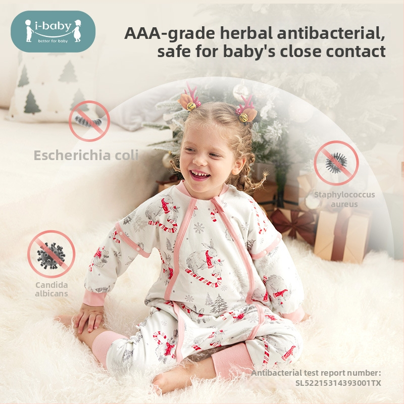 Sac de dormit pentru copii cu temperatură constantă, design de iarnă cu umplutură din bumbac catifelat, mâneci detașabile, imprimeu cu animale