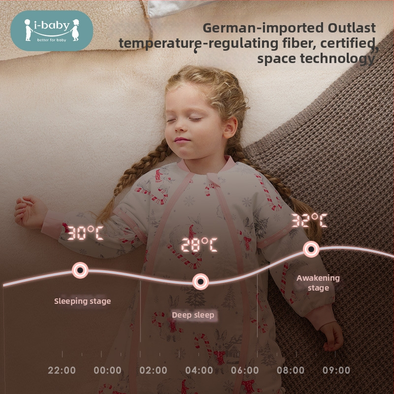 Sac de dormit pentru copii cu temperatură constantă, design de iarnă cu umplutură din bumbac catifelat, mâneci detașabile, imprimeu cu animale