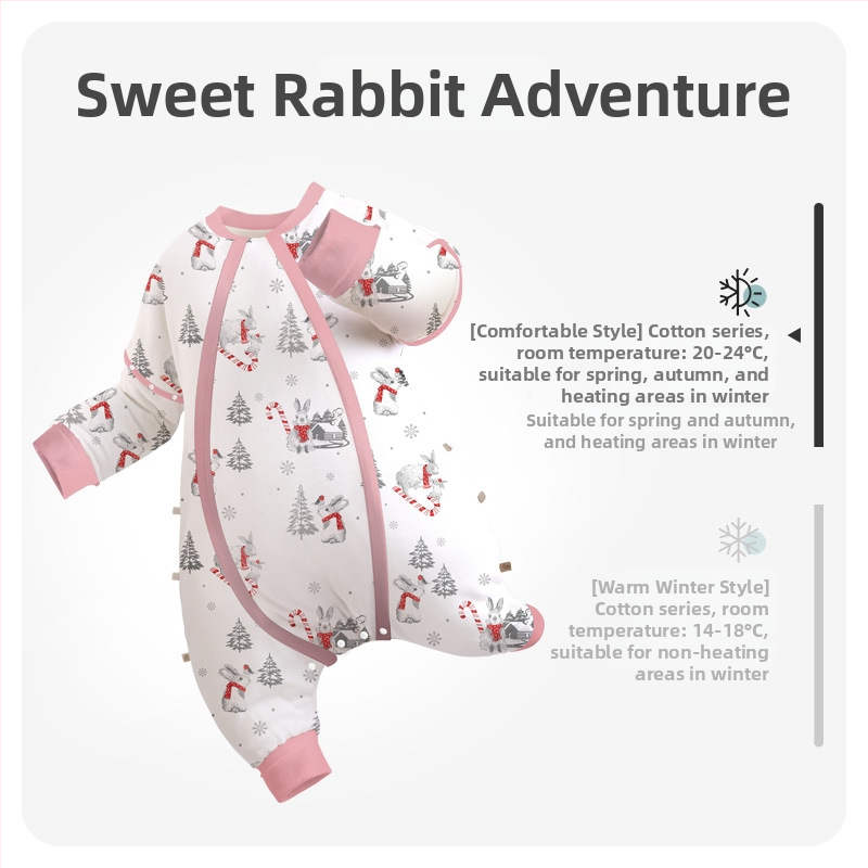 Sac de dormit pentru copii cu temperatură constantă, design de iarnă cu umplutură din bumbac catifelat, mâneci detașabile, imprimeu cu animale