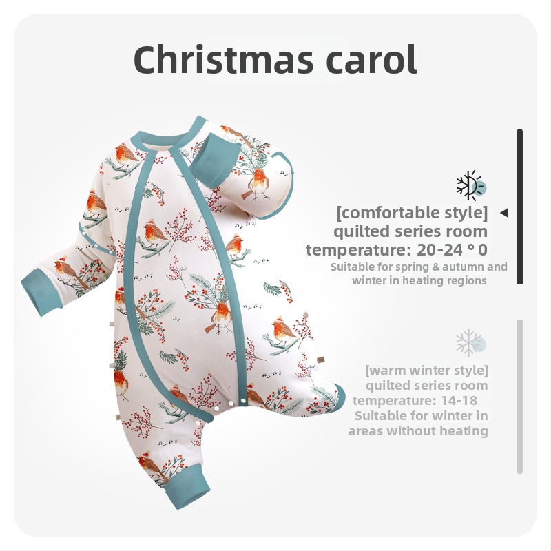 Sac de dormit pentru copii cu temperatură constantă, design de iarnă cu umplutură din bumbac catifelat, mâneci detașabile, imprimeu cu animale