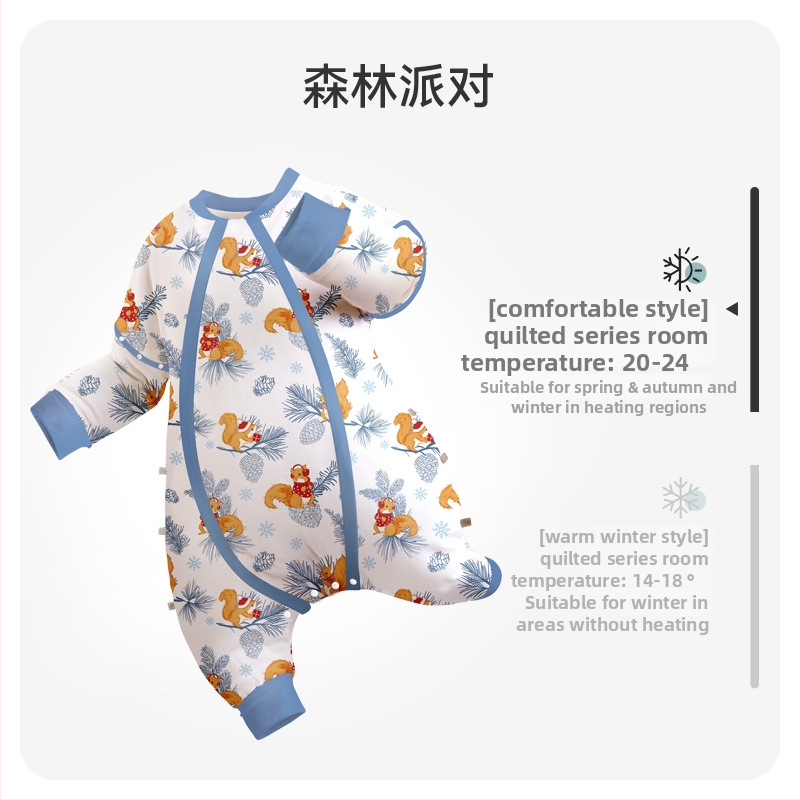 Sac de dormit pentru copii cu temperatură constantă, design de iarnă cu umplutură din bumbac catifelat, mâneci detașabile, imprimeu cu animale