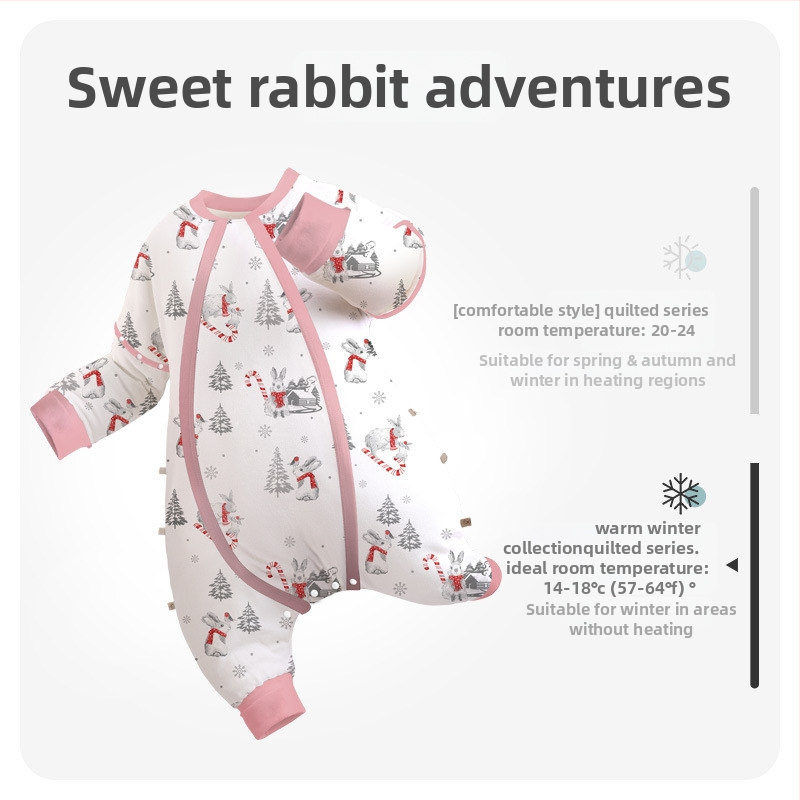 Sac de dormit pentru copii cu temperatură constantă, design de iarnă cu umplutură din bumbac catifelat, mâneci detașabile, imprimeu cu animale