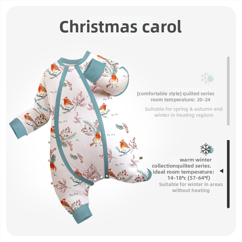 Sac de dormit pentru copii cu temperatură constantă, design de iarnă cu umplutură din bumbac catifelat, mâneci detașabile, imprimeu cu animale