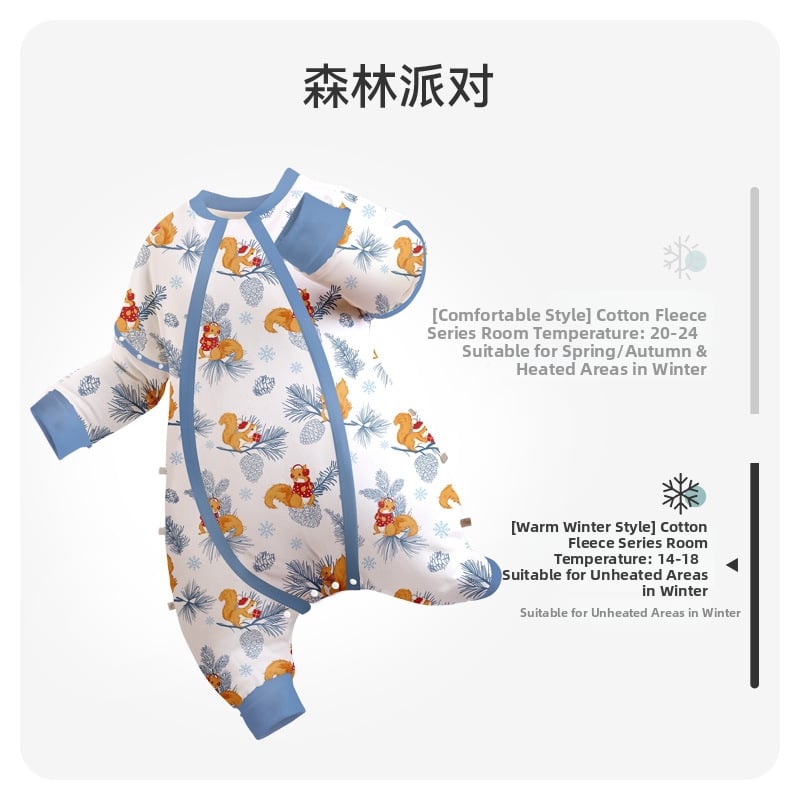 Sac de dormit pentru copii cu temperatură constantă, design de iarnă cu umplutură din bumbac catifelat, mâneci detașabile, imprimeu cu animale