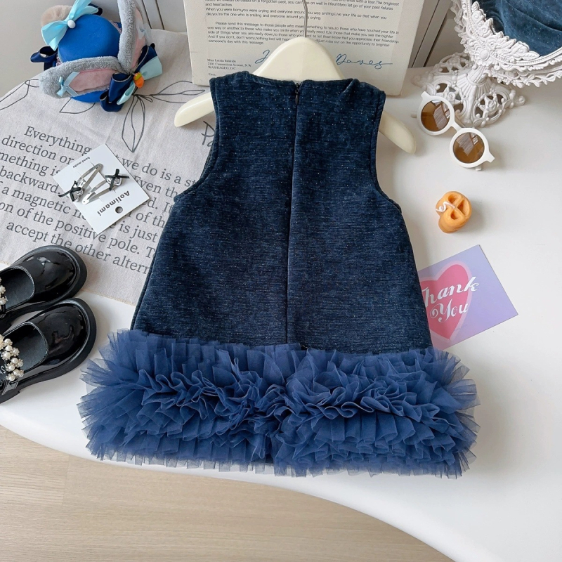 Детска тапицирана безръкав рокля с карикатурен принт зайче полицай, полиестер, плисирана пола, зима 2025