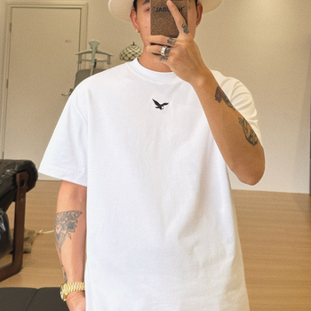 Tricou bărbăți de vară, guler rotund, mânecă scurtă, croială lejeră, poliester, broderie cu model animal