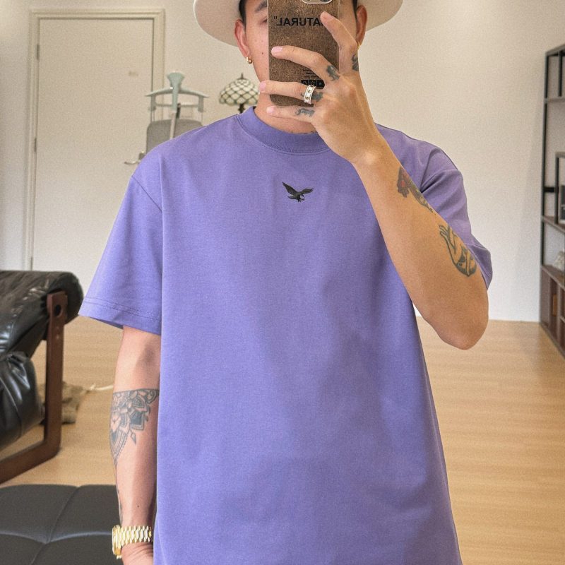 Tricou bărbăți de vară, guler rotund, mânecă scurtă, croială lejeră, poliester, broderie cu model animal