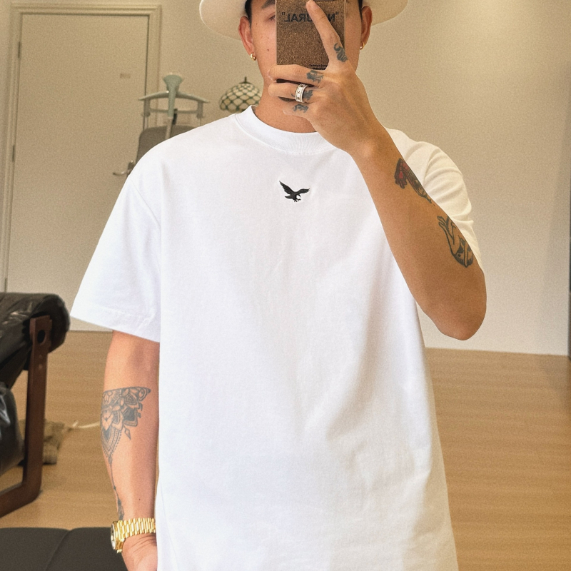 Tricou bărbăți de vară, guler rotund, mânecă scurtă, croială lejeră, poliester, broderie cu model animal