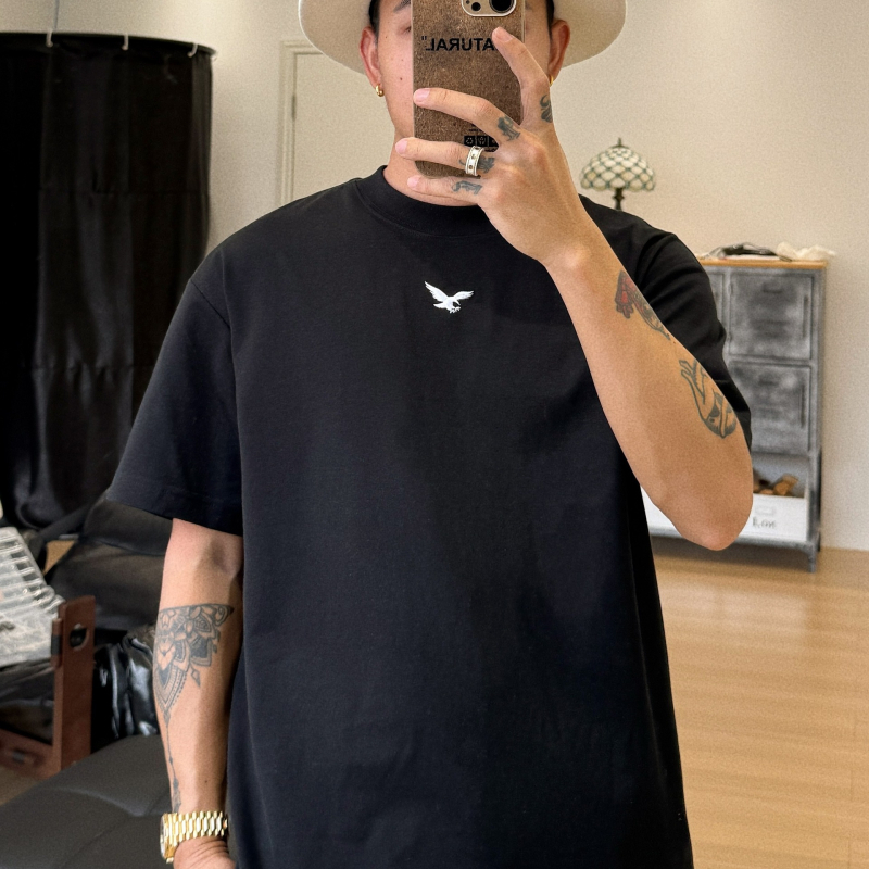 Tricou bărbăți de vară, guler rotund, mânecă scurtă, croială lejeră, poliester, broderie cu model animal