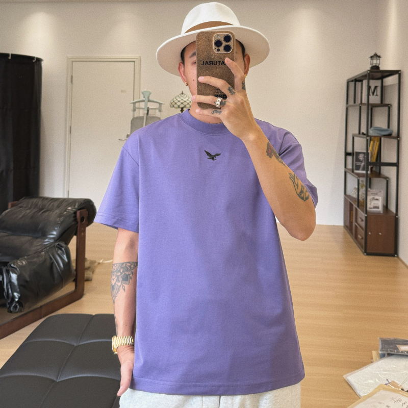 Tricou bărbăți de vară, guler rotund, mânecă scurtă, croială lejeră, poliester, broderie cu model animal