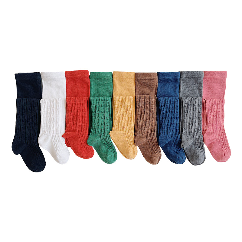 Lányoknak szóló kötött mintás harisnya, légáteresztő pamut anyagból, tavasz–ősz, 3–8 éveseknek, közepes vastagság