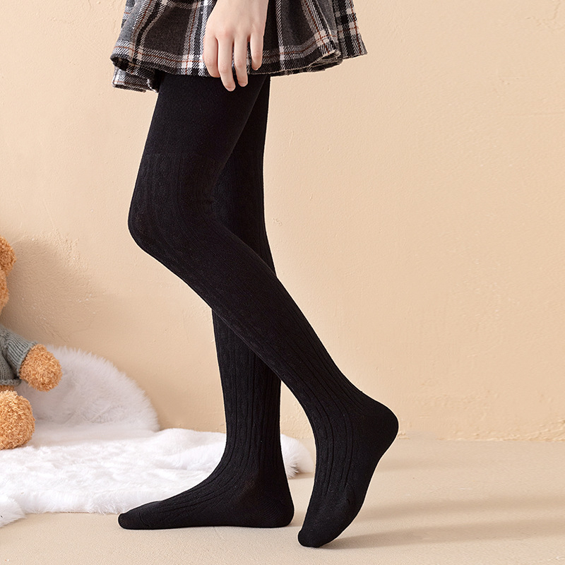 Lányoknak szóló kötött mintás harisnya, légáteresztő pamut anyagból, tavasz–ősz, 3–8 éveseknek, közepes vastagság