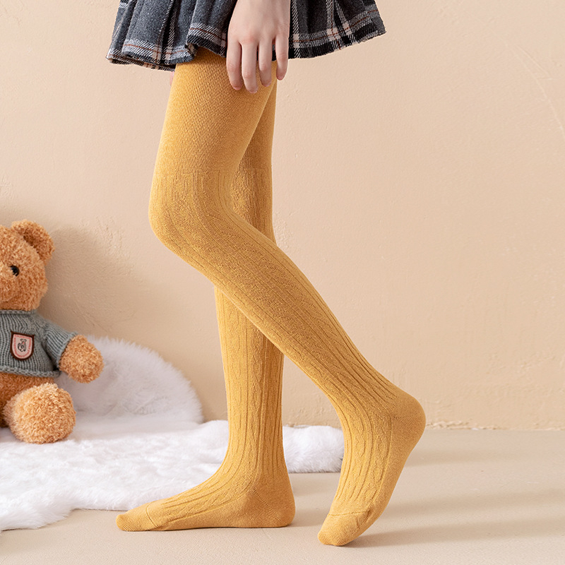 Lányoknak szóló kötött mintás harisnya, légáteresztő pamut anyagból, tavasz–ősz, 3–8 éveseknek, közepes vastagság