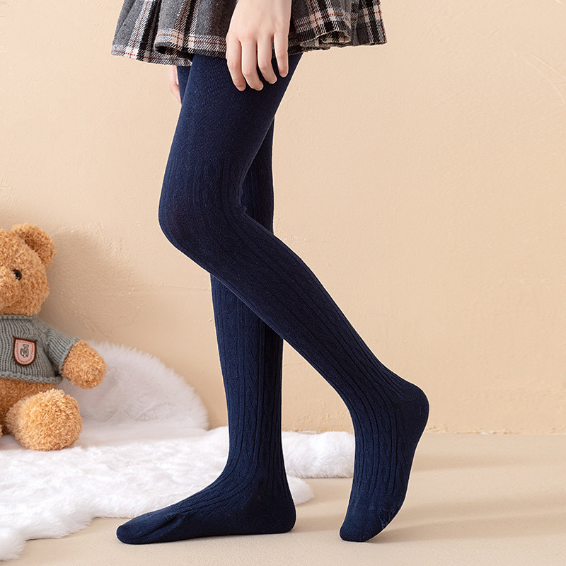 Lányoknak szóló kötött mintás harisnya, légáteresztő pamut anyagból, tavasz–ősz, 3–8 éveseknek, közepes vastagság