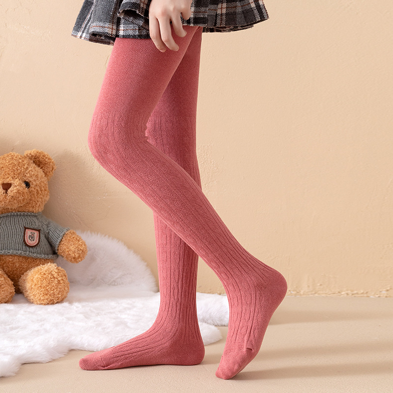 Lányoknak szóló kötött mintás harisnya, légáteresztő pamut anyagból, tavasz–ősz, 3–8 éveseknek, közepes vastagság
