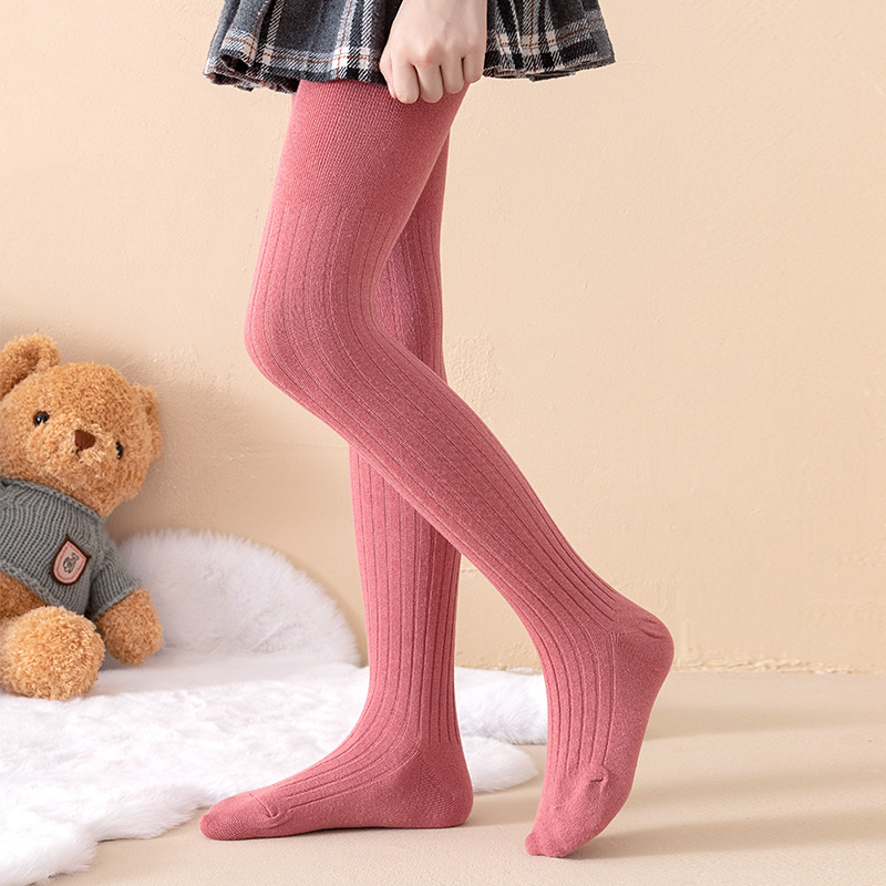 Lányoknak szóló kötött mintás harisnya, légáteresztő pamut anyagból, tavasz–ősz, 3–8 éveseknek, közepes vastagság
