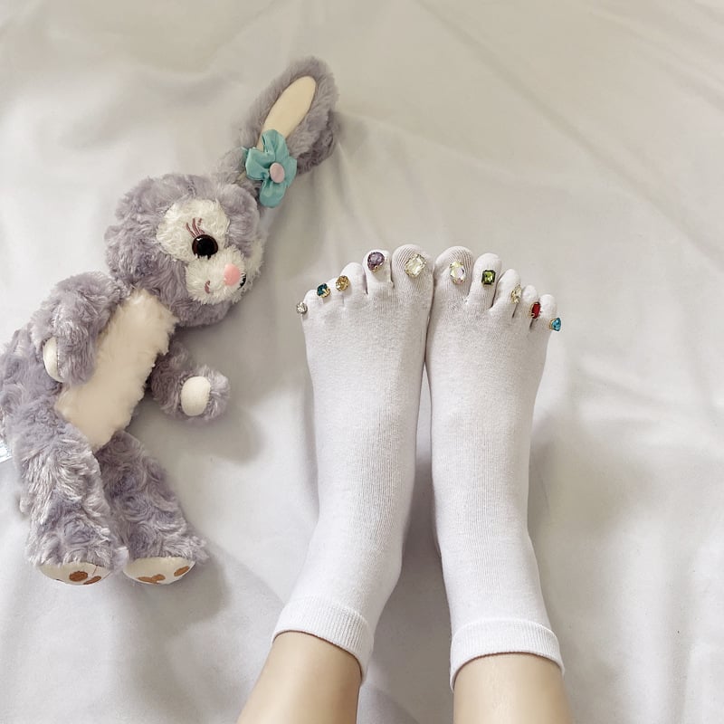 Čarape s pet prstiju i dijamantima, prozračnih češenog pamuka, 80% pamuka, tanke Jacquard čarape za žene