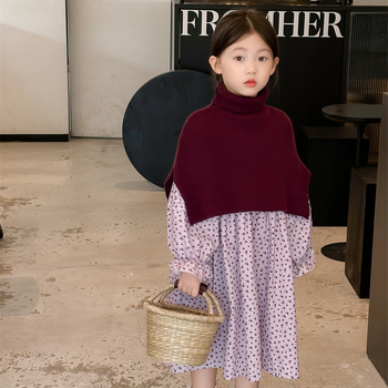 Рокля за момичета, корейски стил, дълги ръкави, 95% памук, А-линия, за възраст 3–8 години, есен 2023